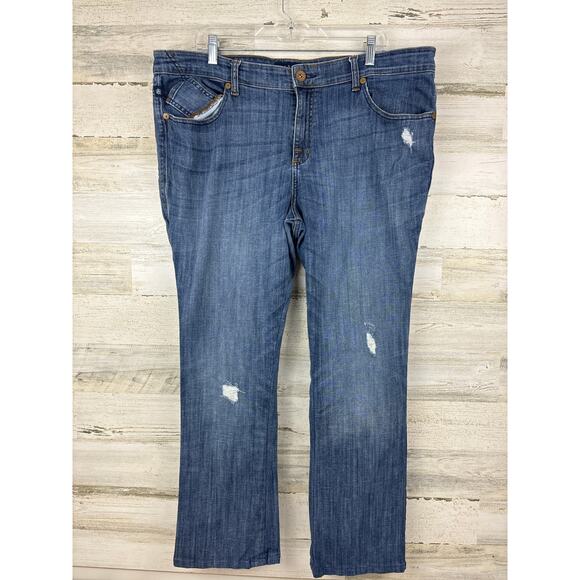 Rock & Republic Women’s Plus 20 Straight Leg Distressed Blue Denim Jeans pants - Picture 1 of 6